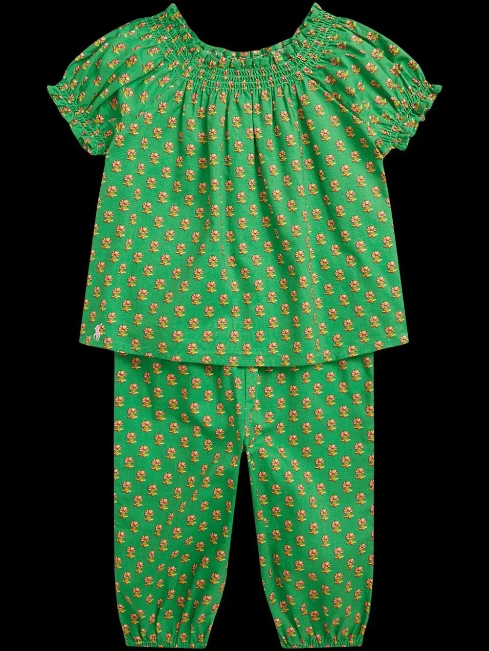 Ralph Lauren Baby Girl's Floral Smocked Cotton Top and Pant Set Size 12m
